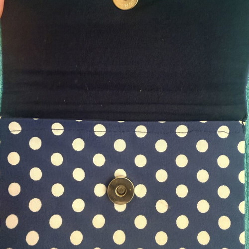 Handmade Wallet polka dot like new, white and blue