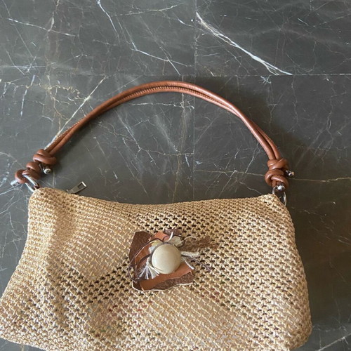Summer bag with handmade leather decoration and vintage button new