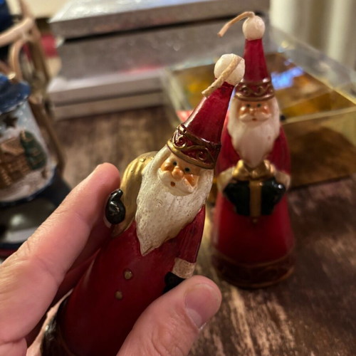 Santa Claus candles and ceramic lantern lightly used