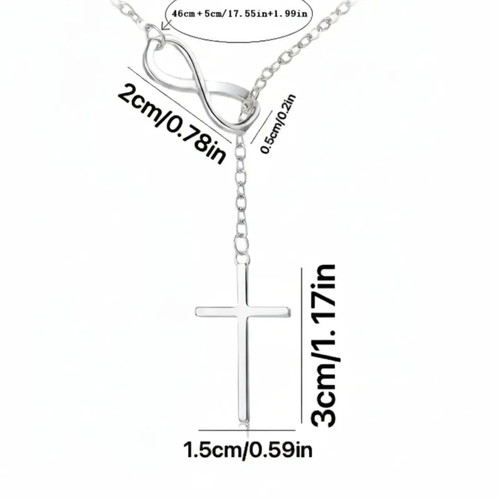 Necklace from Stainless Steel with Infinity and Cross Silver Tone