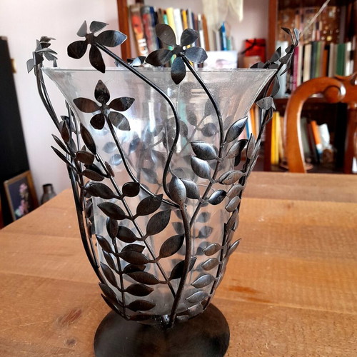 Trimar glass and metal candlestick new with candle