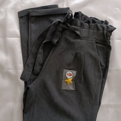 N&P Dark Gray Paperbag High-Waist Pants M like new with Tie-Waist Belt