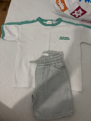Zara kids set, white and green