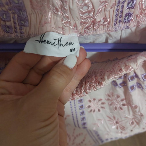 Hemithea broderie shirt and shorts set, pink and purple