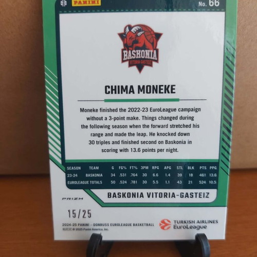 2024-25 Donruss Euroleague Chima Moneke 25th Anniversary Optic Card 15/25 Baskonia new