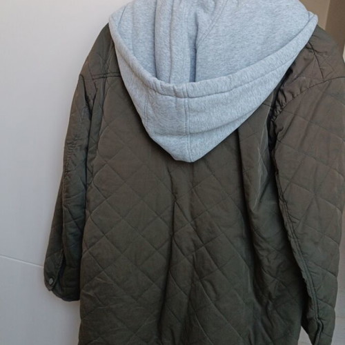 Zara quilted outerwear used, khaki mid-length coat with detachable hood