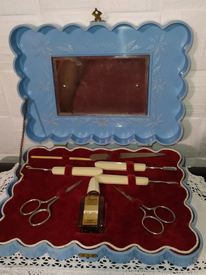 Vintage Nail Care Set used, Greek 1960s plastic