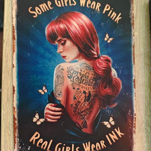 Metal decorative sign Real Girls Wear Ink like new, vintage tattoo art