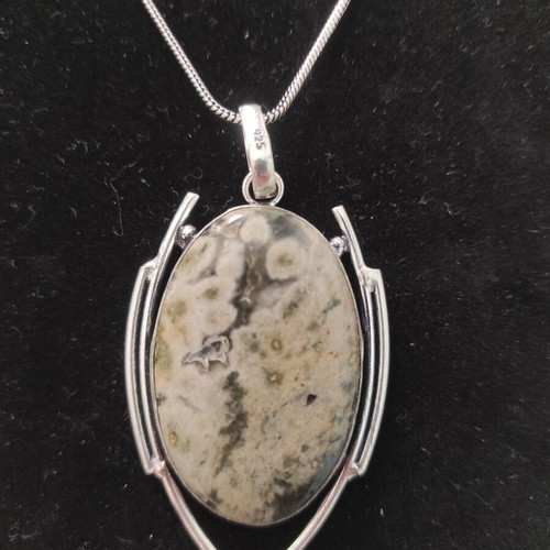 Silver necklace with Ocean Jasper stone new, 45 cm chain