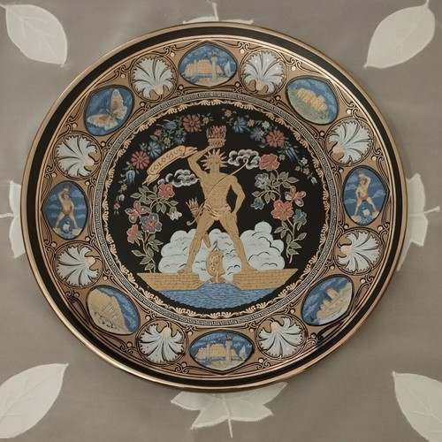 Handmade gold-plated ceramic hanging decorative plate Rhodes