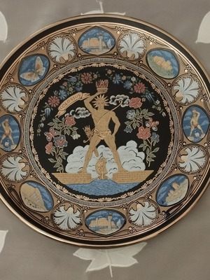 Handmade gold-plated ceramic hanging decorative plate Rhodes
