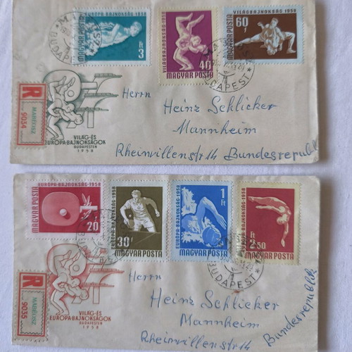 Hungarian Sports First Day Covers FDC used, 1958 & 1959 complete series