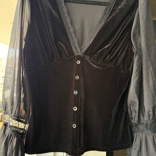 Velvet blouse new, black with transparent sleeves size M