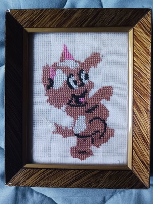 Dog embroidery used, framed 17x14 cm