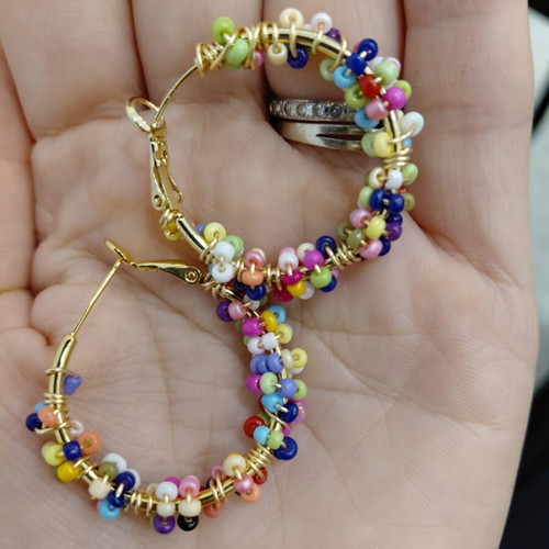 Stainless steel earrings with beads made to order, multicolor and gold