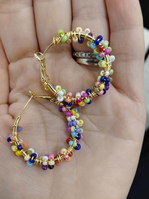 Stainless steel earrings with beads made to order, multicolor and gold