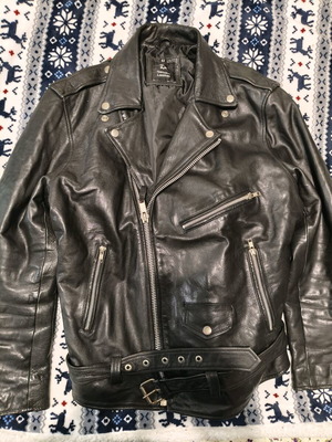 Black leather biker jacket No42 large slim fit like new