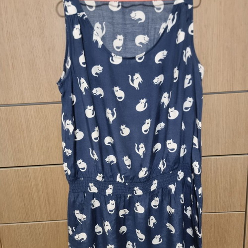 Zara blouse dress L-XL used, blue with cat pattern