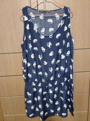 Μπλούζα-φόρεμα Zara L-XL μεταχειρισμένο, μπλε με σχέδια γάτες