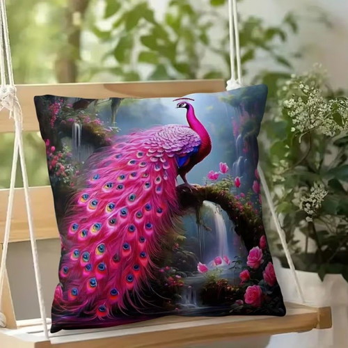 Pink Peacock Pillowcase new, 40x40 cm, decorative embroidery