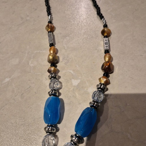 Boho Statement Necklace with Blue and Amber Details like new