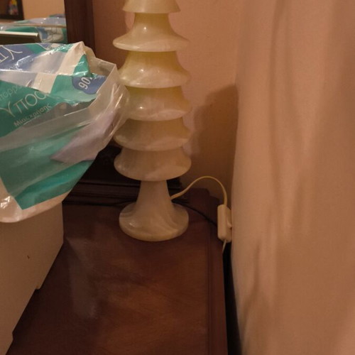 Table lamp used, white marble
