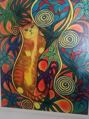 Original framed painting Cat in hemp by Milen Zanev