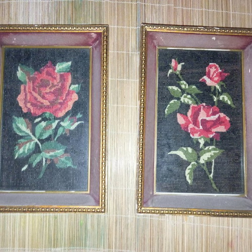 Handmade embroidered rose frames set of 2