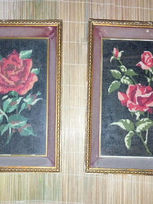 Handmade embroidered rose frames set of 2