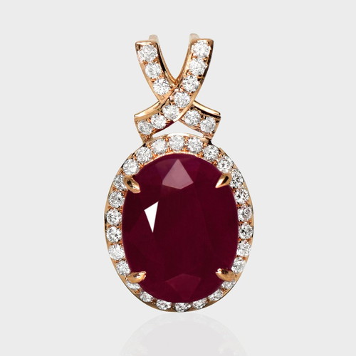Pendant 14K Rose Gold with 4.66ct Natural Ruby and 0.43ct Diamond new