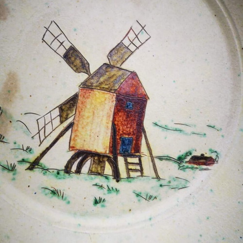 Vintage ceramic platter used, handmade