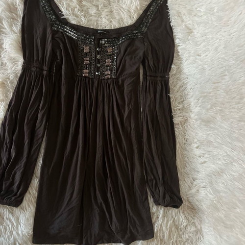 Airy dress used, brown with bust and sleeve design