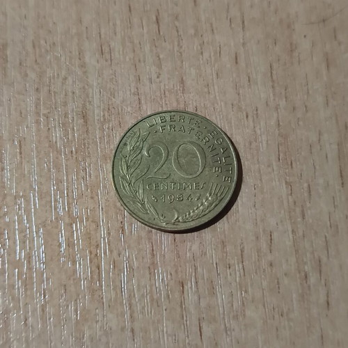 French 20 Centimes coin 1984 used, aluminium-bronze