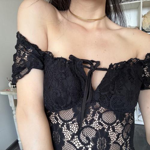 Lace Top lingerie body used, cotton and lace, adjustable ties