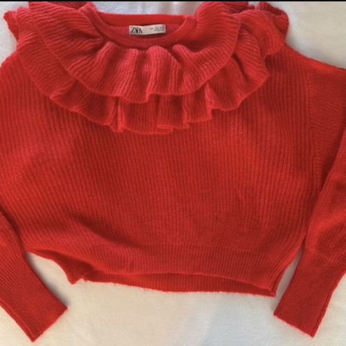 Zara cropped knit sweater, bright neon orange, size L