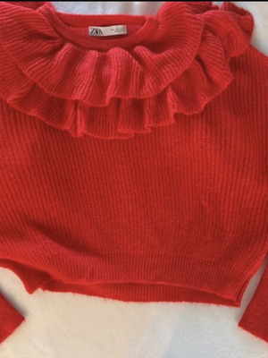 Zara cropped knit sweater, bright neon orange, size L