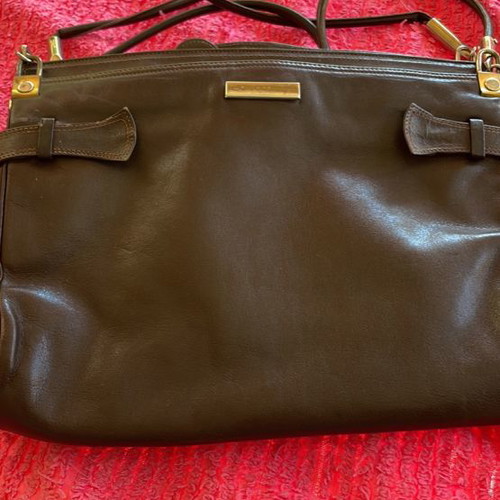 Brown leather Napa bag used with multiple compartments