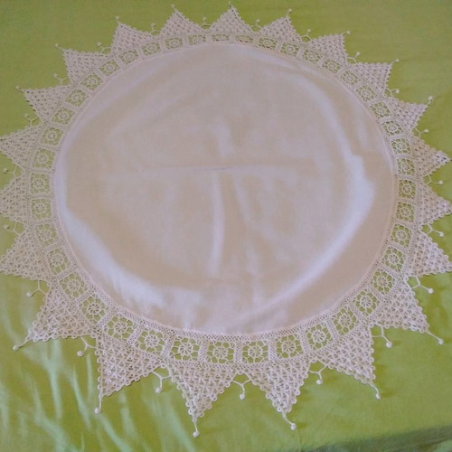 Handmade crocheted round tablecloth used with butterfly lace No 40