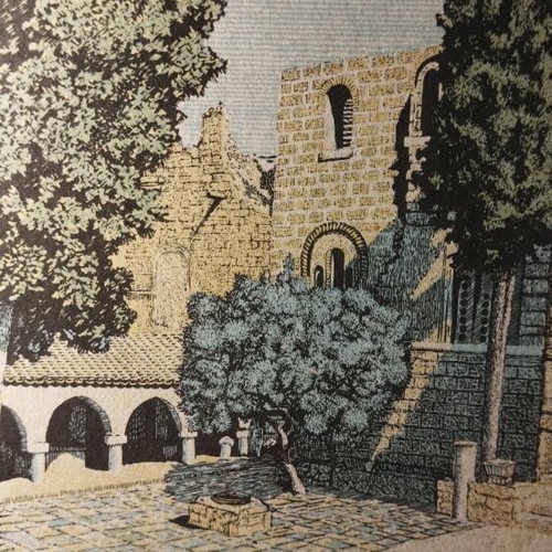 Καρτ ποσταλ χαρακτικό έργο Μονή Δαφνίου καινούργιο
