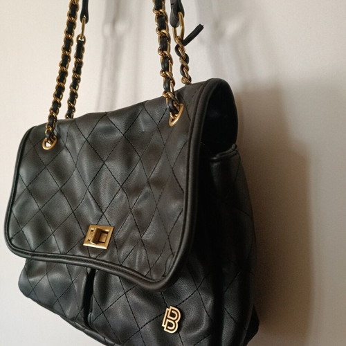 Black Quilted Shoulder Bag with Gold Chain new
