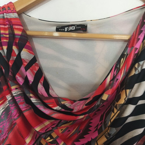 Bodycon dress FJO size S like new with abstract print and draped neckline