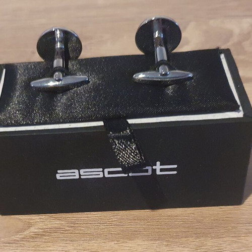 Ascot cufflinks silver with black surface like new in box