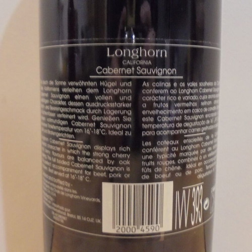 Longhorn California Cabernet Sauvignon wine bottle 750ml 2001 sealed like new