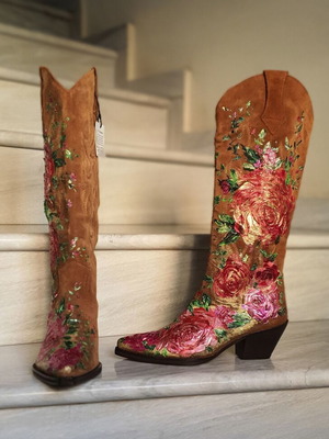 Μπότες ζωγραφισμένες στο χέρι καινούργιες, γνήσιο δέρμα, νούμερο 37, καφέ