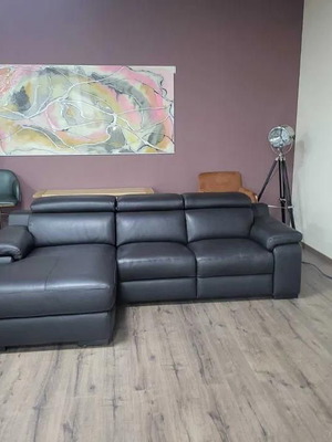 Riccardo leather corner sofa new, dark brown, with electric footrest mechanism