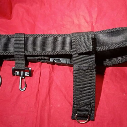 Tactical belt used, black cordura with quick-release buckle and holsters