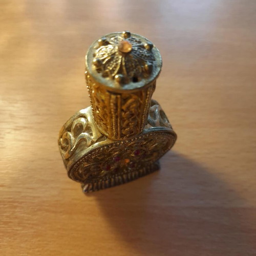 Vintage collectible perfume bottle used, handmade filigree with stones
