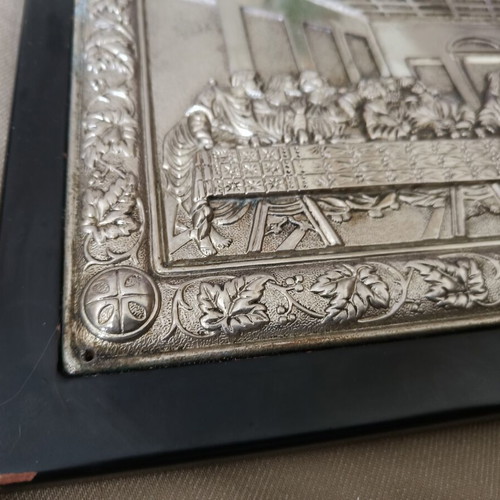 Last Supper picture used, wood frame, silver-plated metal