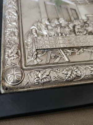 Last Supper picture used, wood frame, silver-plated metal