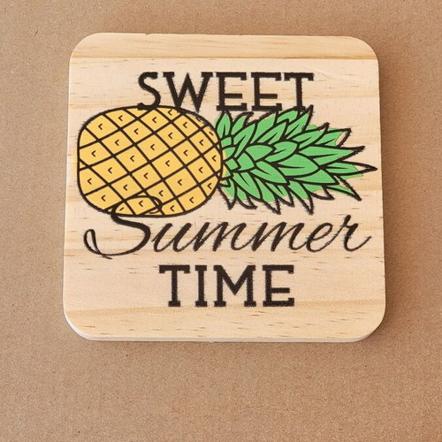 Wooden summer coasters with seasonal designs